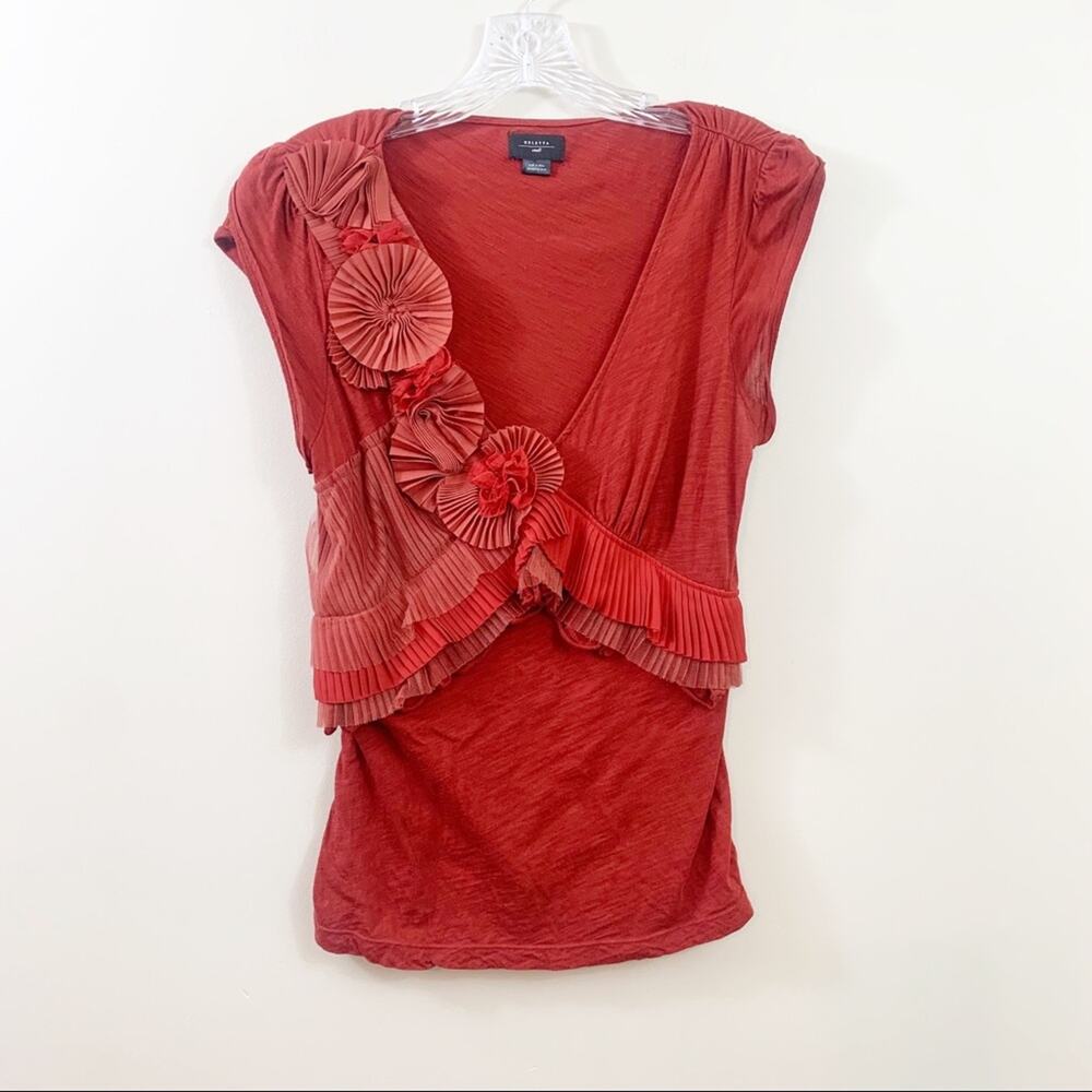 Anthropologie Deletta Cap Sleeve Flower Appliqué Rust Top
